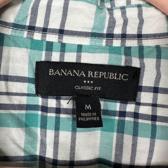 2/$30 Banana Republic Poplin Softwash Classic Plaid Shirt Green Blue #BAG2 - Picture 5 of 8